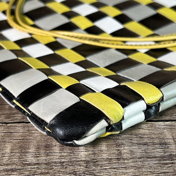 Vintage Miu Miu Woven Leather Yellow, Grey, Black, White Top Handle Zip Tote - Picture 16 of 17